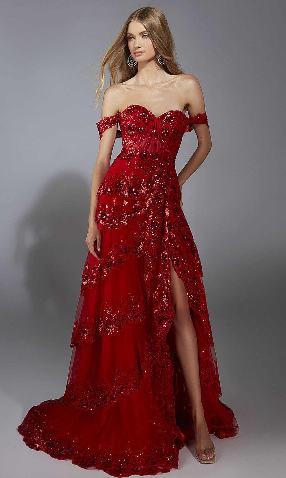Aerie Couture 333 - Layered Applique Gown with Slit Prom Dresses