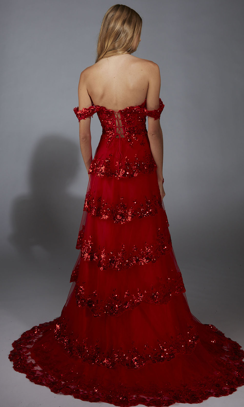 Aerie Couture 333 - Layered Applique Gown with Slit Prom Dresses