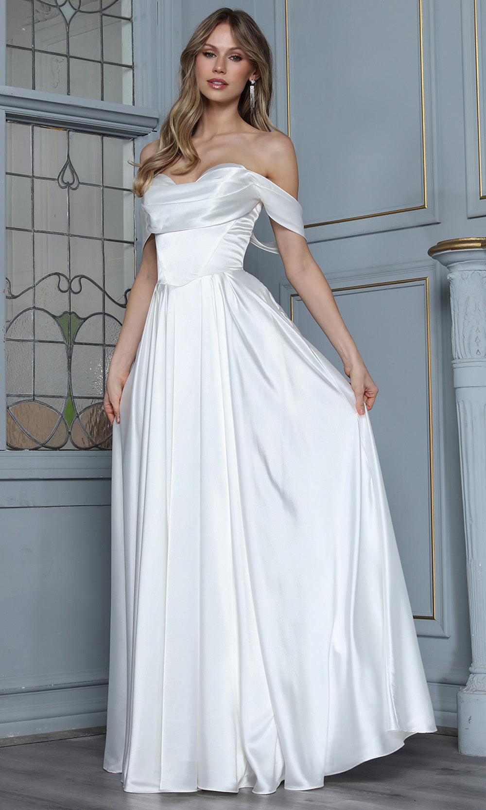 Adora Design 3343 - Draped Neckline Corset A-Line Gown Evening Dresses in White  