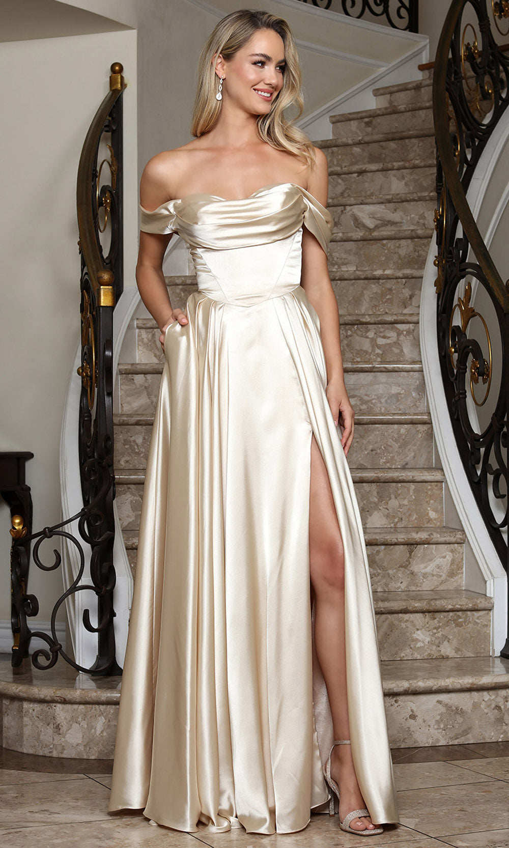 Adora Design 3343 - Draped Neckline Corset A-Line Gown Evening Dresses in Neutral  