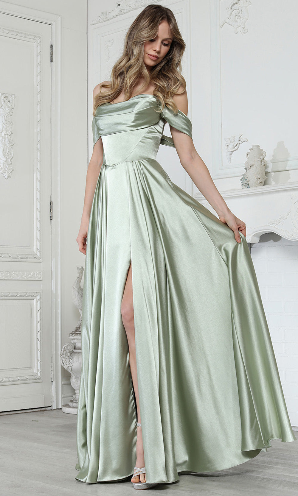 Adora Design 3343 - Draped Neckline Corset A-Line Gown Evening Dresses in Green  