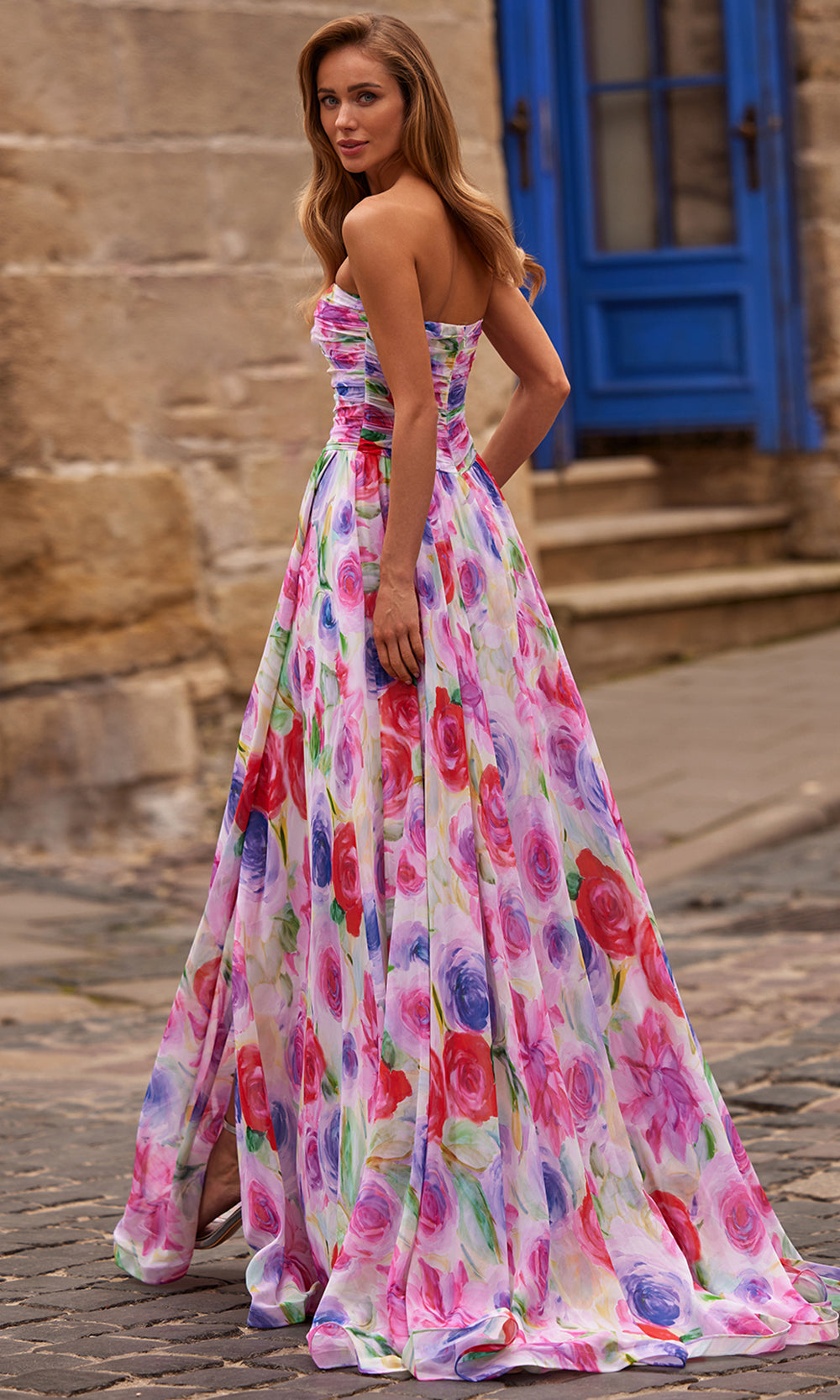 La Femme 33487 - Sweetheart Floral Print Flowy Gown Prom Dresses