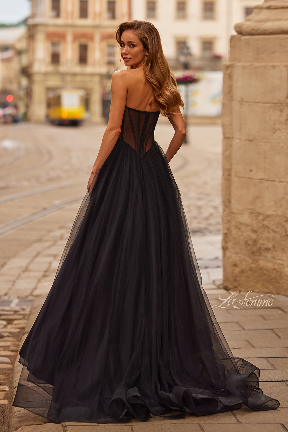 La Femme 33491 - Beaded Lace Layered A-Line Dress Prom Dresses