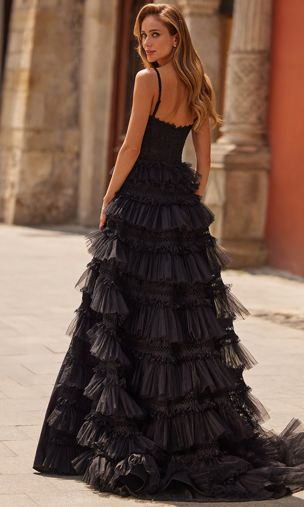 La Femme 33493 - Scoop Neckline Ruffle A-Line Gown Prom Dresses