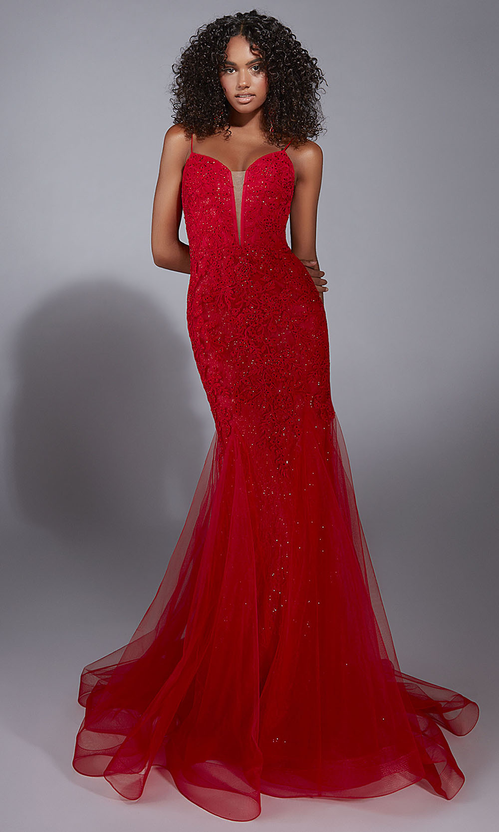 Aerie Couture 334 - Plunge V-Neck Formal Gown with Lace-Up Back Prom Dresses