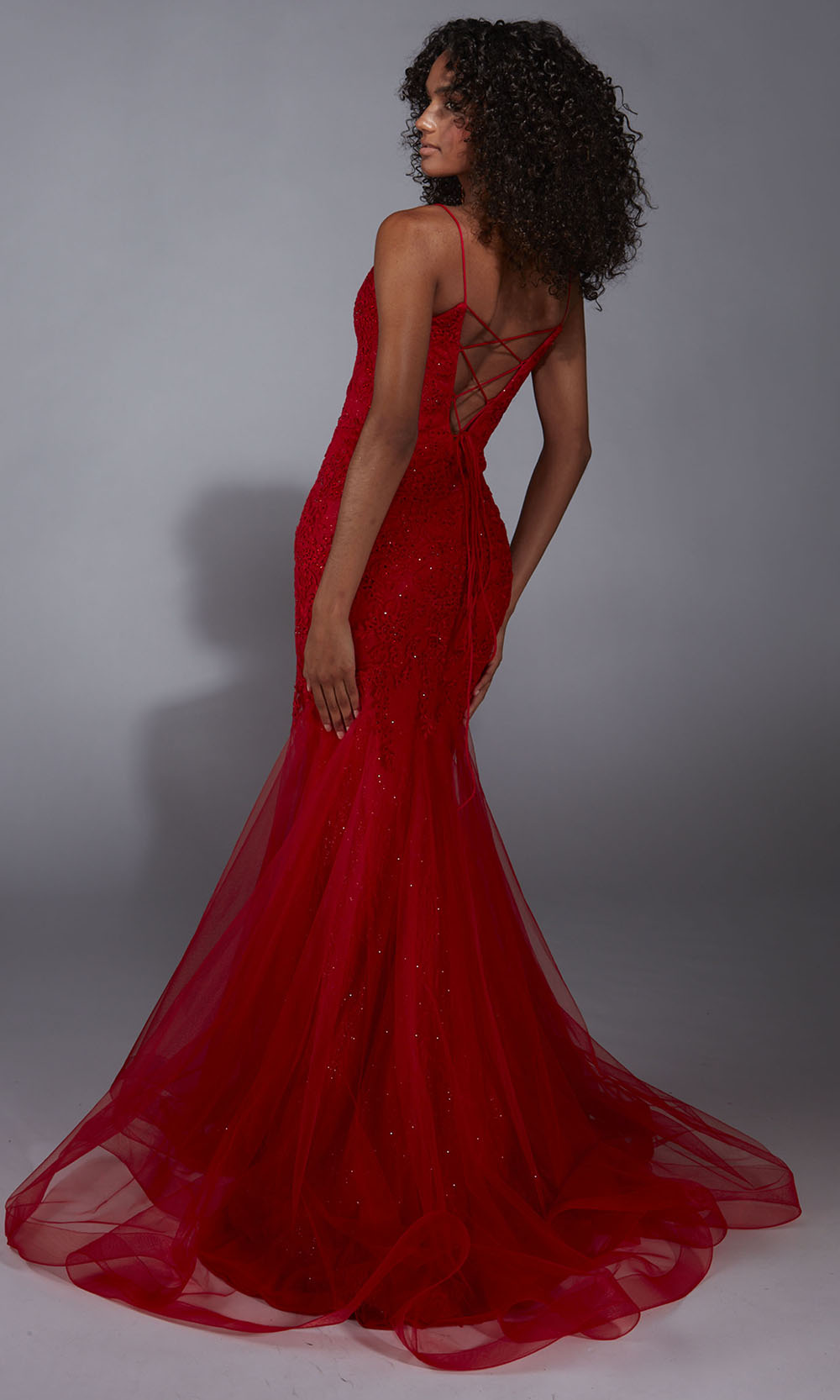 Aerie Couture 334 - Plunge V-Neck Formal Gown with Lace-Up Back Prom Dresses