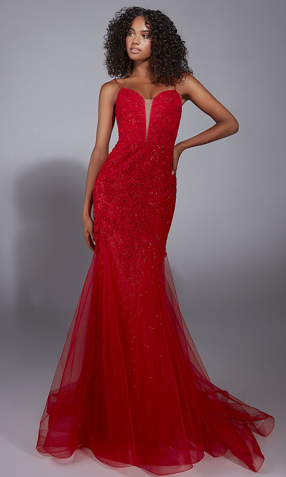 Aerie Couture 334 - Plunge V-Neck Formal Gown with Lace-Up Back Prom Dresses