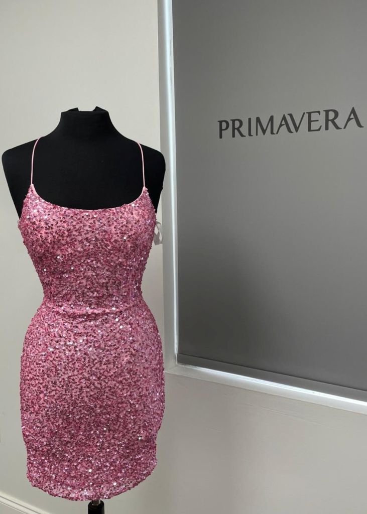Primavera Couture 3351 - Spaghetti Strap Sequin Cocktail Dress