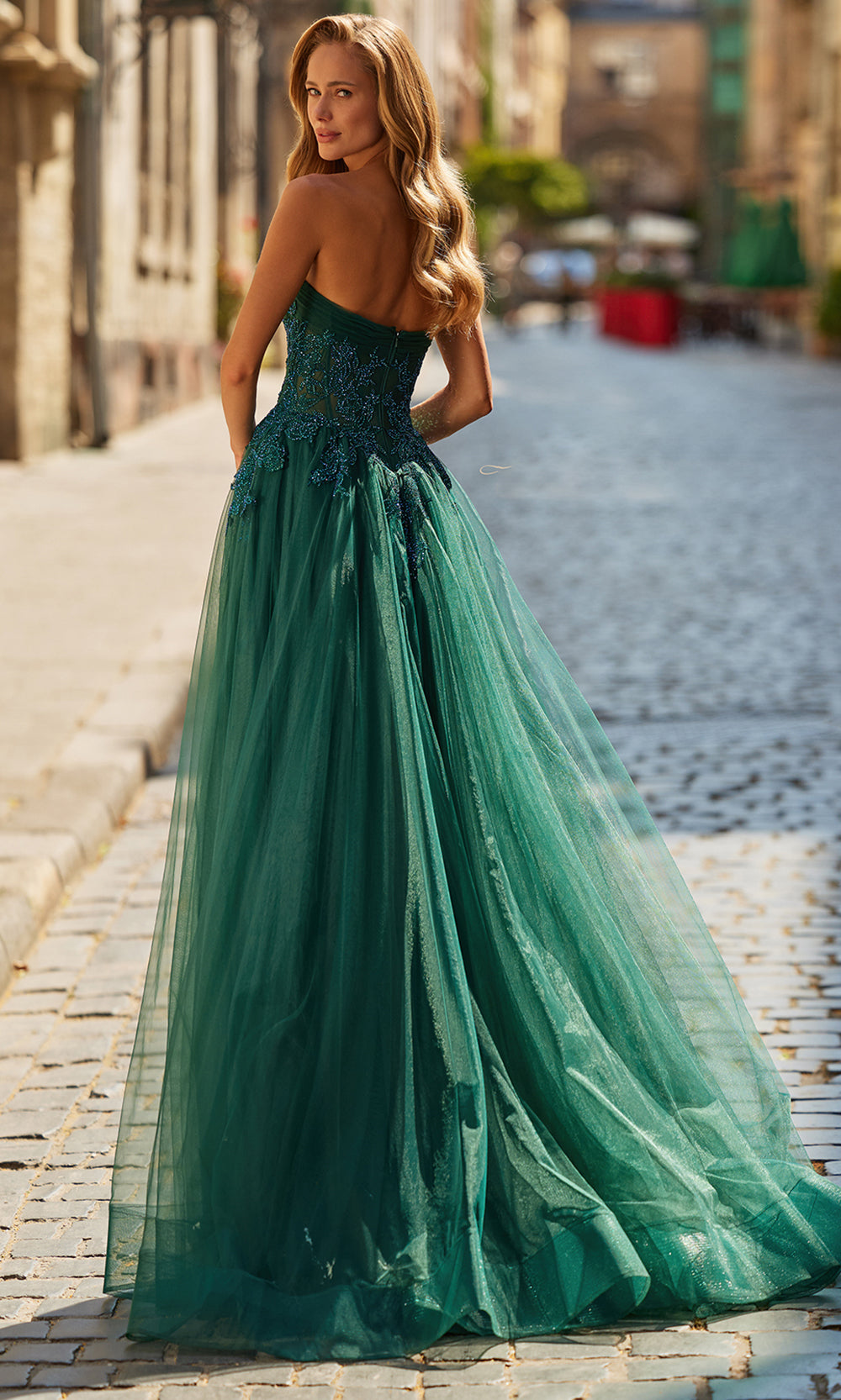 La Femme 33528 - Beaded Lace Straight Neckline Gown Prom Dresses