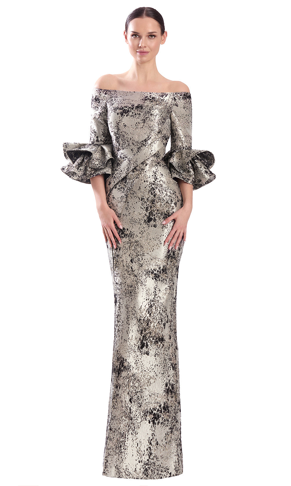 Alexander by Daymor 3354F26 - Straight Neck Textured Column Evening Gown