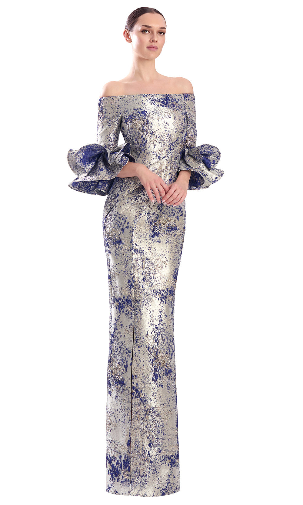 Alexander by Daymor 3354F26 - Straight Neck Textured Column Evening Gown
