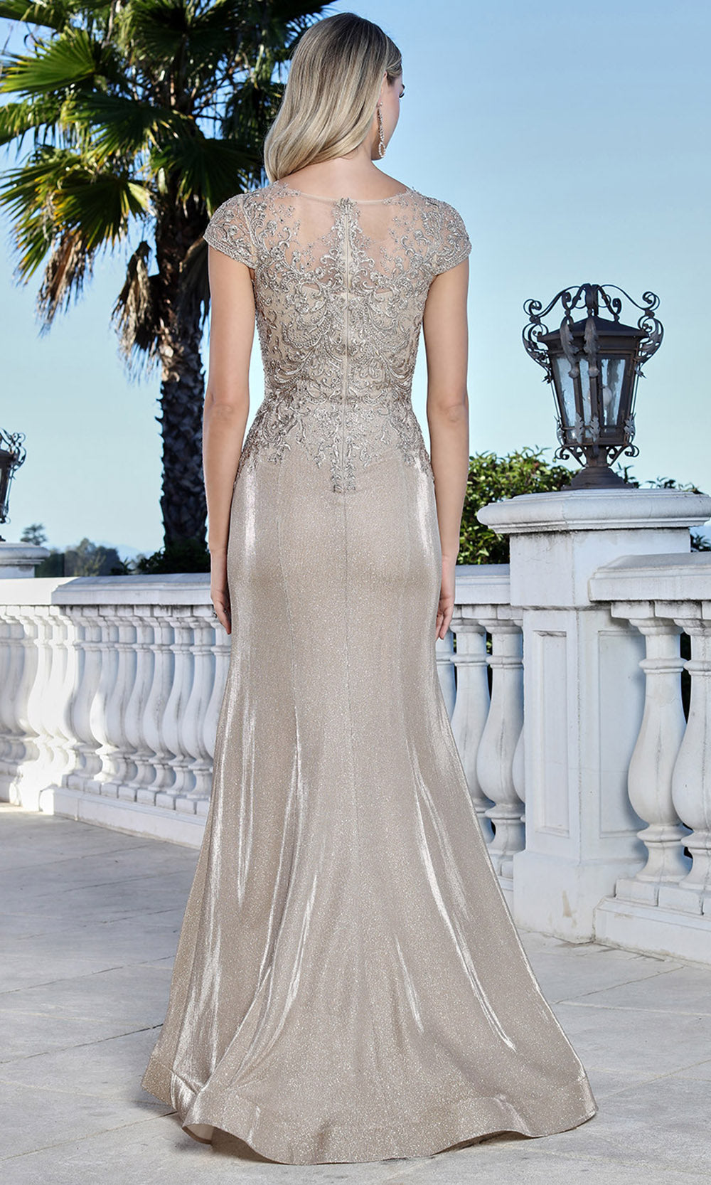 Adora Design 3355-03 - Lace Applique Bateau Flared Gown Mother of the Bride Dresses in Neutral  