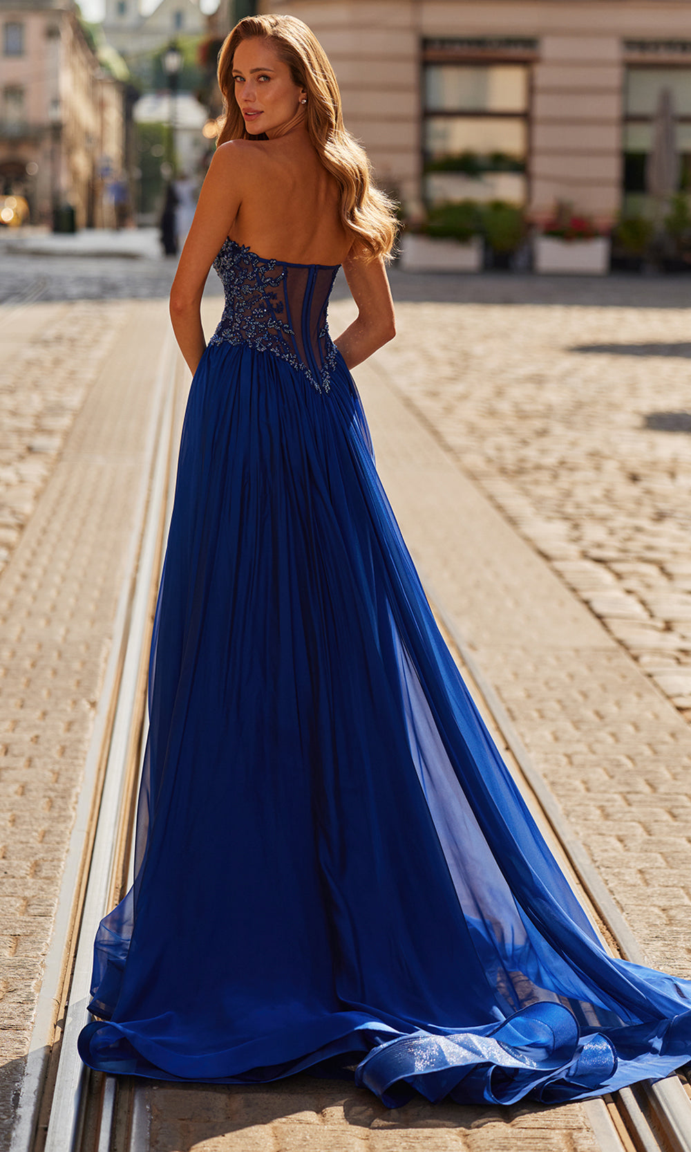 La Femme 33552 - Plunging Sweetheart Embellished Chiffon Gown Prom Dresses