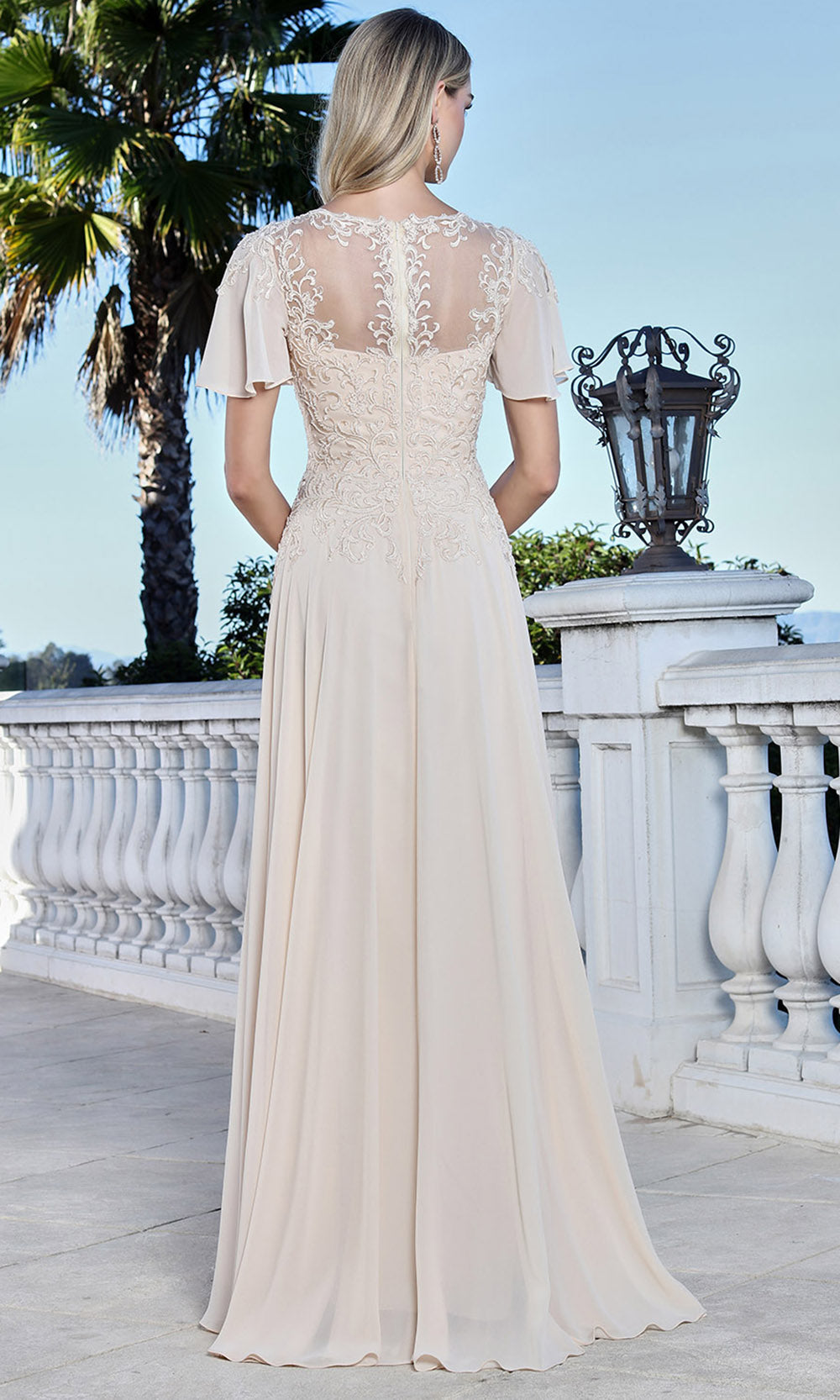 Adora Design 3356-03 - V-Neck Beaded Lace Formal Gown Mother of the Bride Dresses in Neutral  
