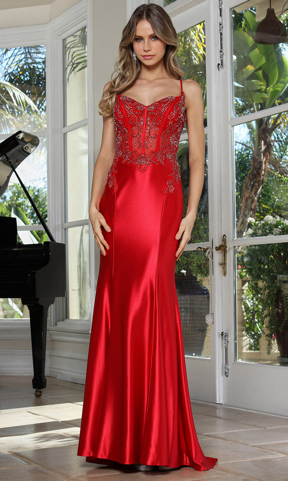 Adora Design 3358 - Contoured Seam Embellished Sweetheart Gown Evening Dresses in Red  