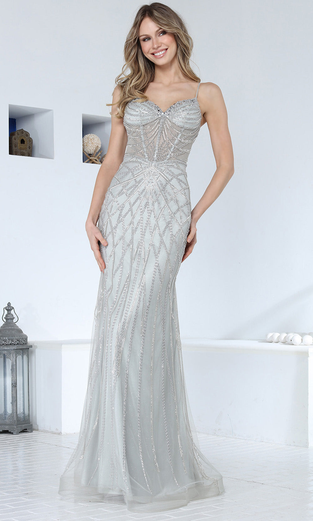 Adora Design 3361 - Sweetheart Open Back Embellished Gown Prom Dresses in Silver  