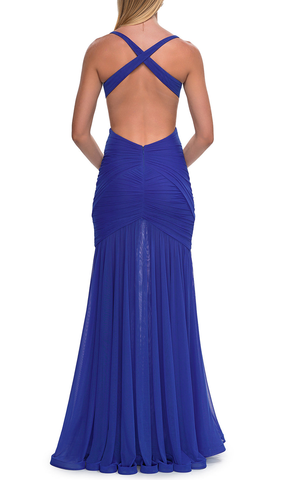 La Femme 33626 - Crisscross Open Back Ruched Evening Gown Prom Dresses in Royal 