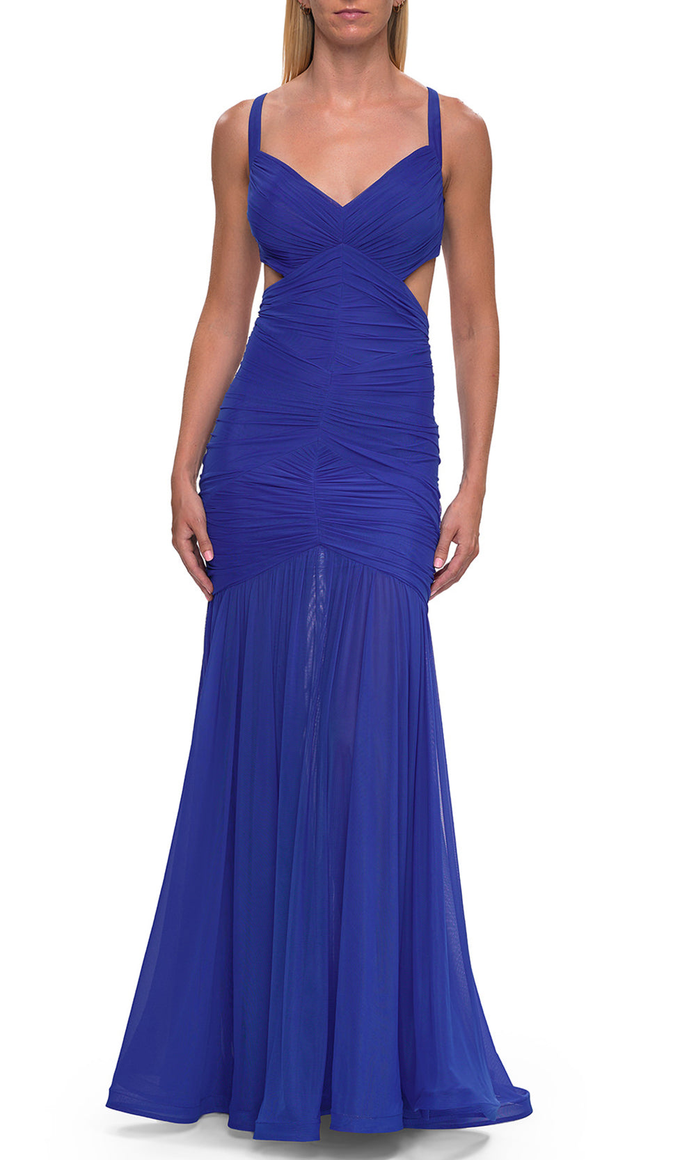 La Femme 33626 - Crisscross Open Back Ruched Evening Gown Prom Dresses in Royal 