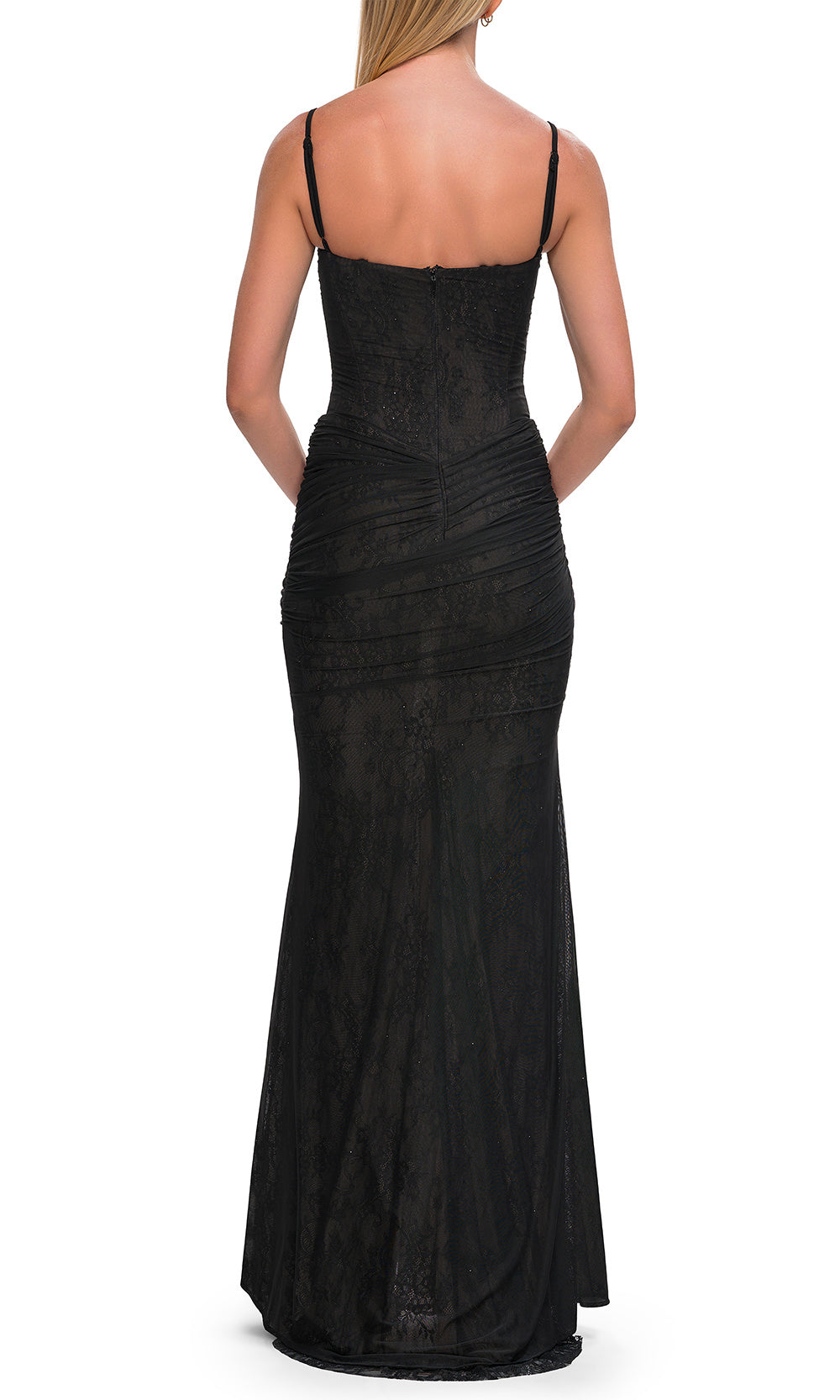 La Femme 33632 - V-Neckline Fitted Embellished Prom Gown Prom Dresses in Black 