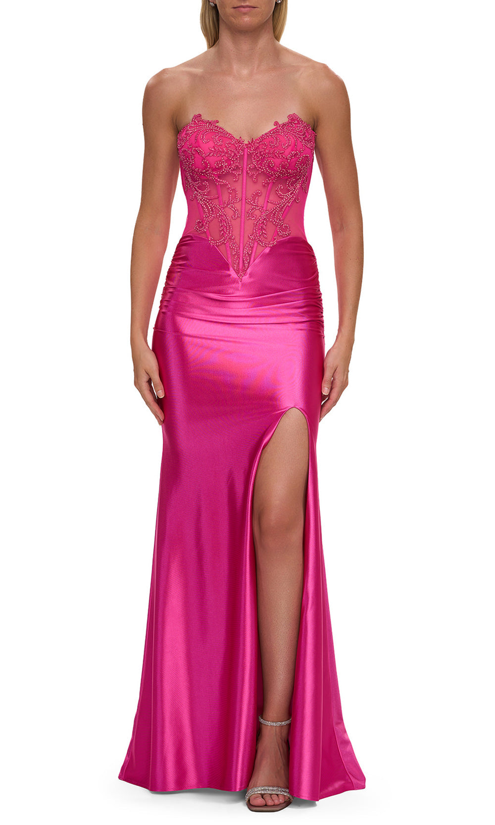 La Femme 33639 - Sweetheart Embellished Corset Jersey Prom Gown Prom Dresses