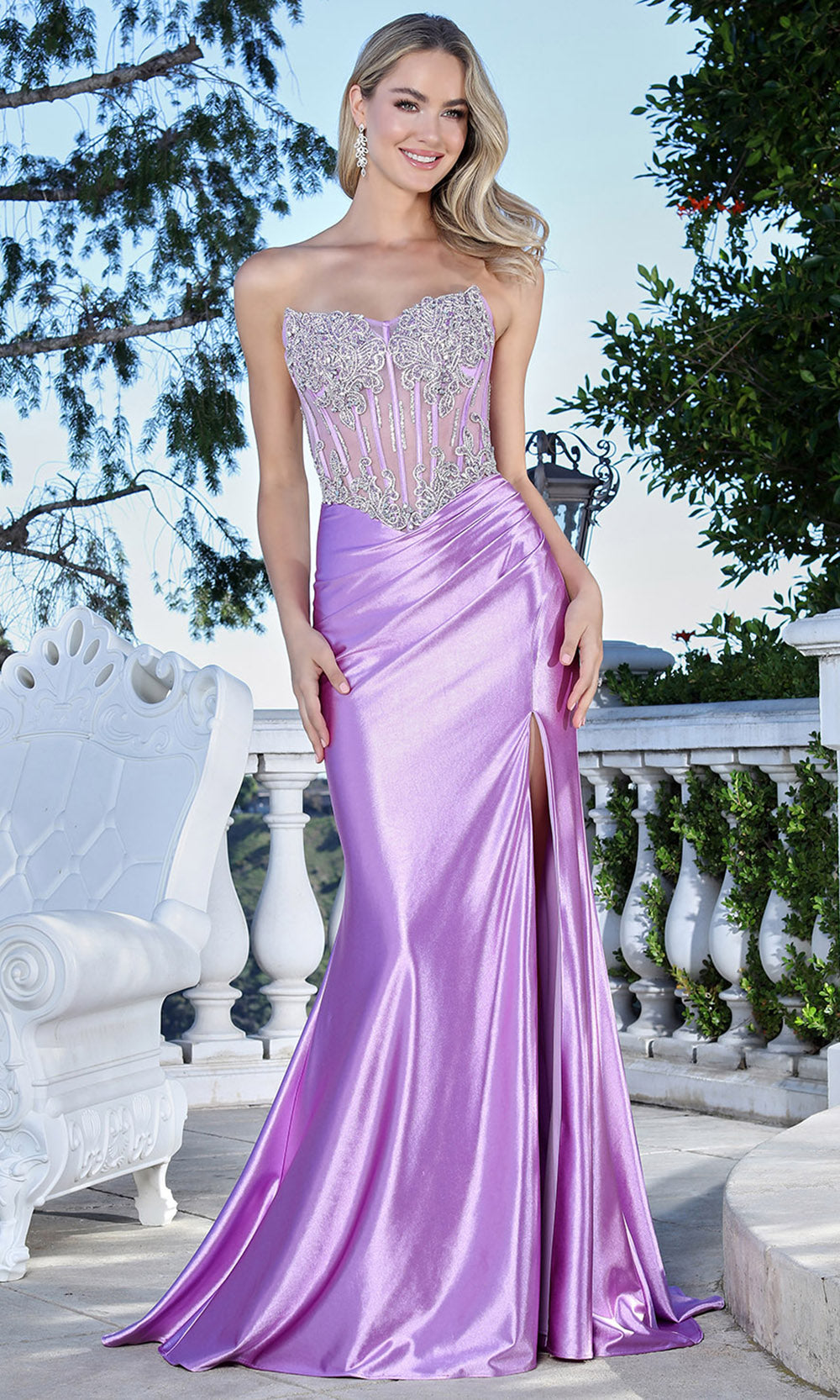 Adora Design 3369 - Sweetheart Basque High Slit Gown Prom Dresses in Purple  