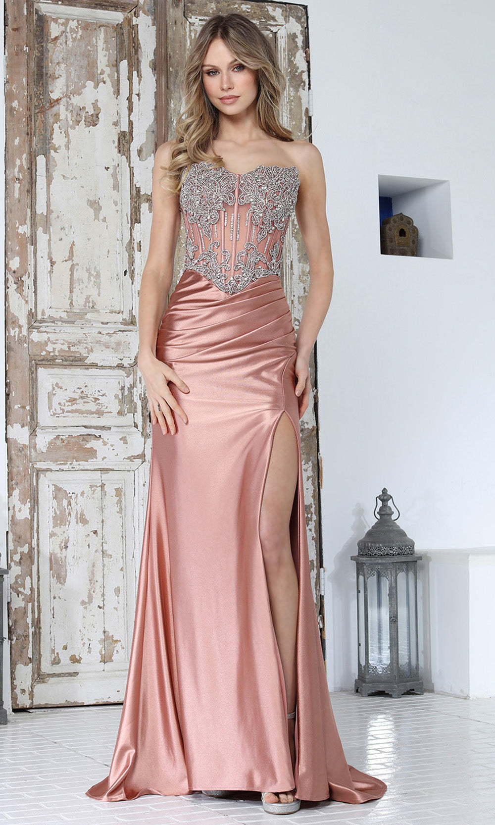 Adora Design 3369 - Sweetheart Basque High Slit Gown Prom Dresses in Neutral  