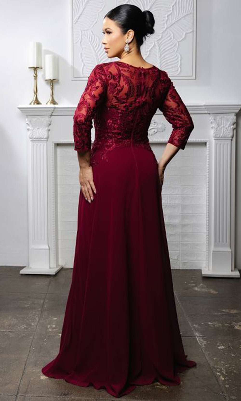 May Queen MQ2210 - Jewel Neck Lace Bodice Formal Gown