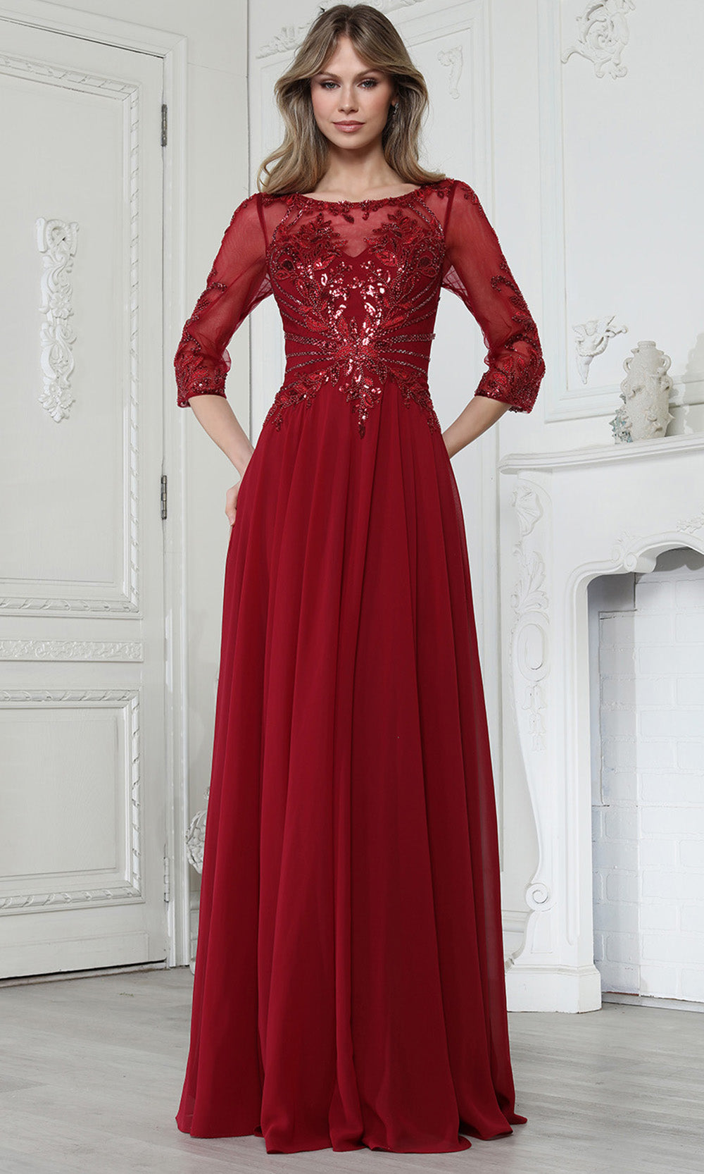 Cheque Line Design Adora Design 3382-03 - Long A-line Dress - Three-Quarter Sleeves ...