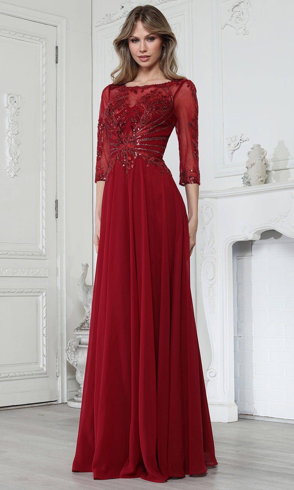 Cheque Line Design Adora Design 3382-03 - Long A-line Dress - Three-Quarter Sleeves ...