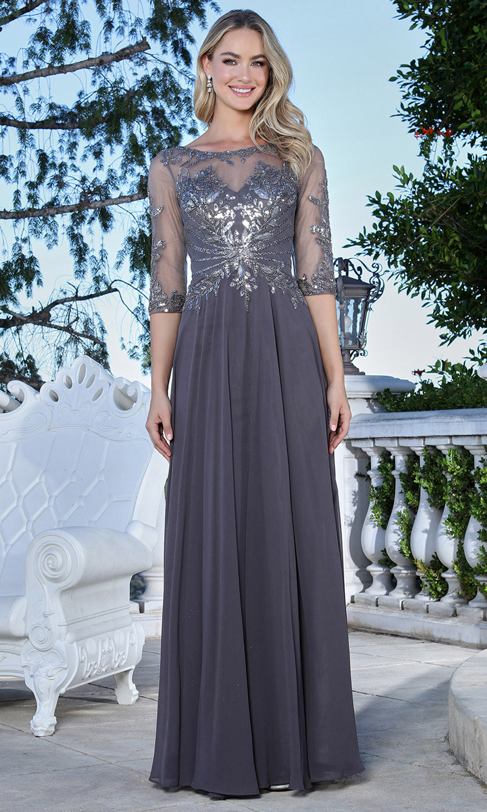 Cheque Line Design Adora Design 3382-03 - Long A-line Dress - Three-Quarter Sleeves ...