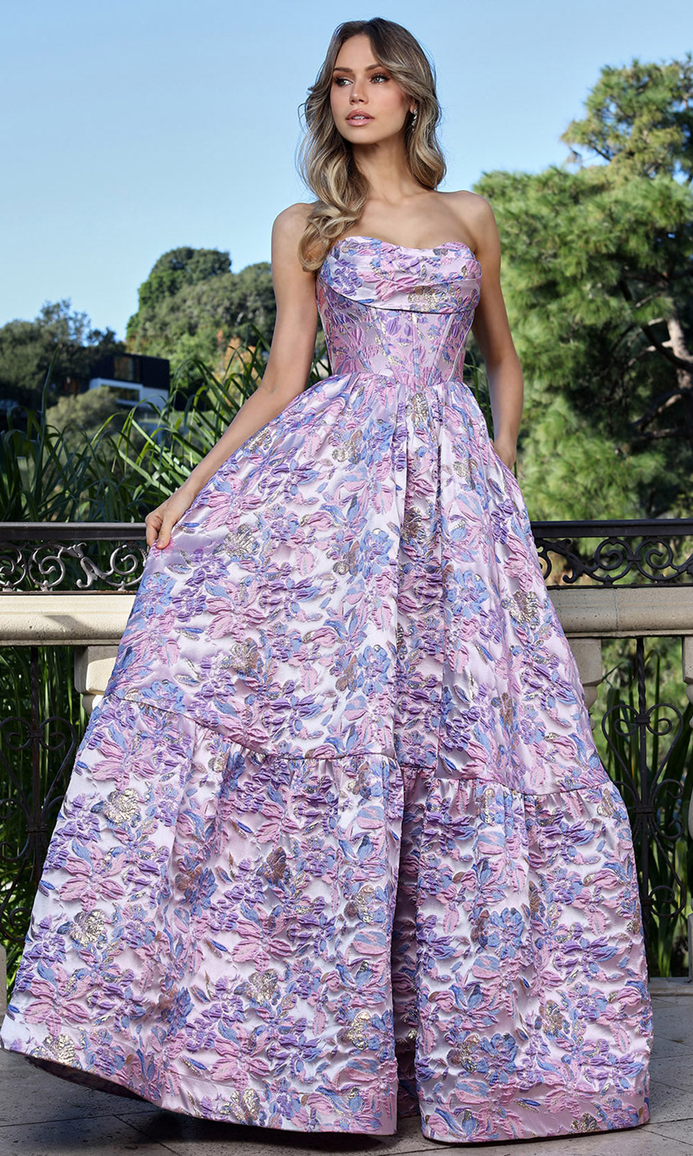 Adora Design 3384 - Cowl Neck Tiered Floral Evening Gown Special Occasion Dress in Multi  