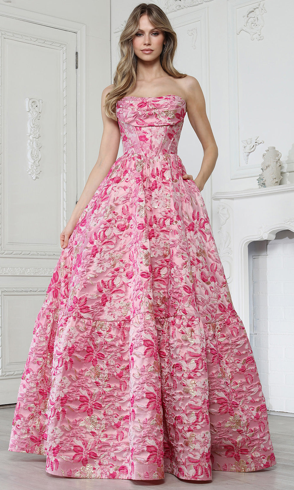 Adora Design 3384 - Cowl Neck Tiered Floral Evening Gown Special Occasion Dress in Multi  