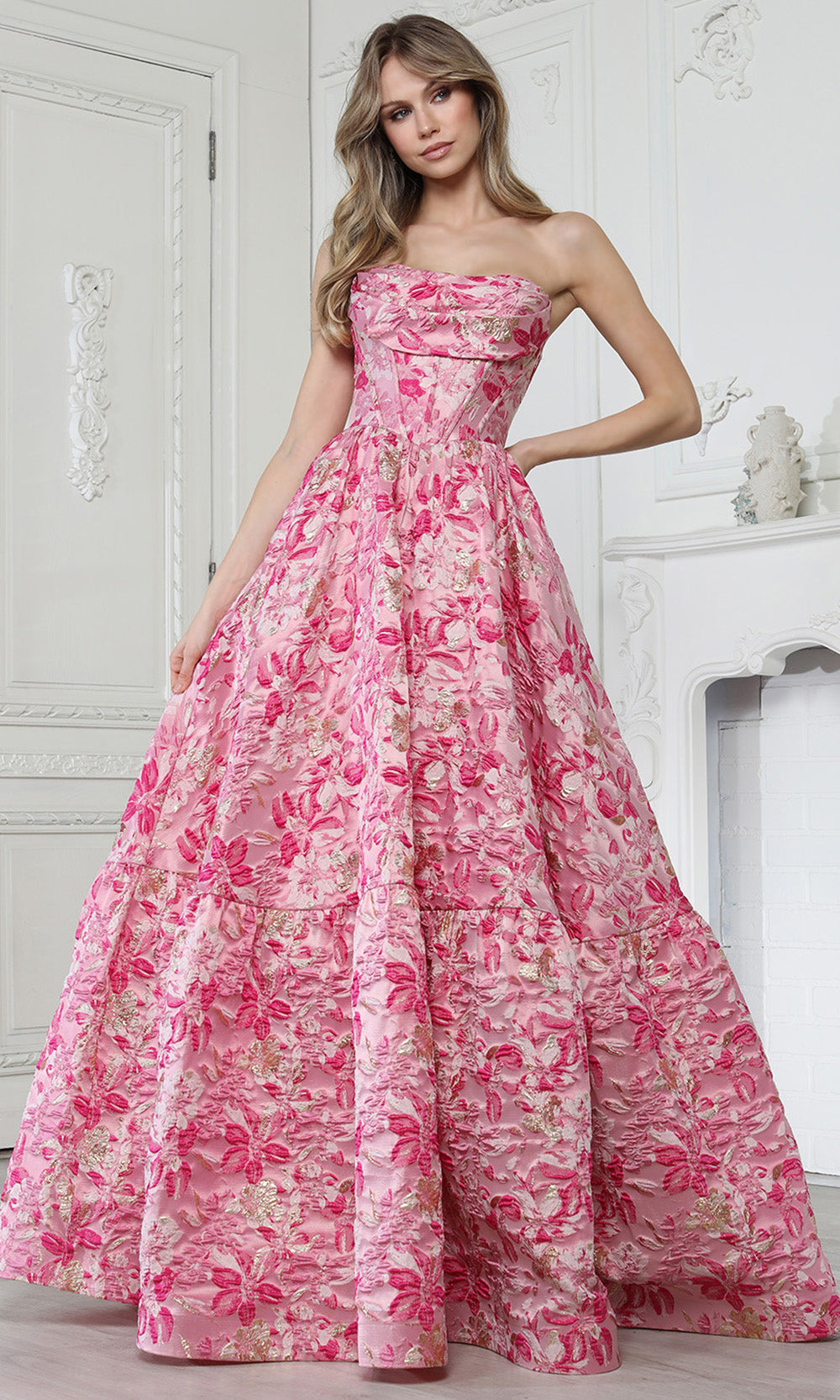 Adora Design 3384 - Cowl Neck Tiered Floral Evening Gown Special Occasion Dress in Multi  