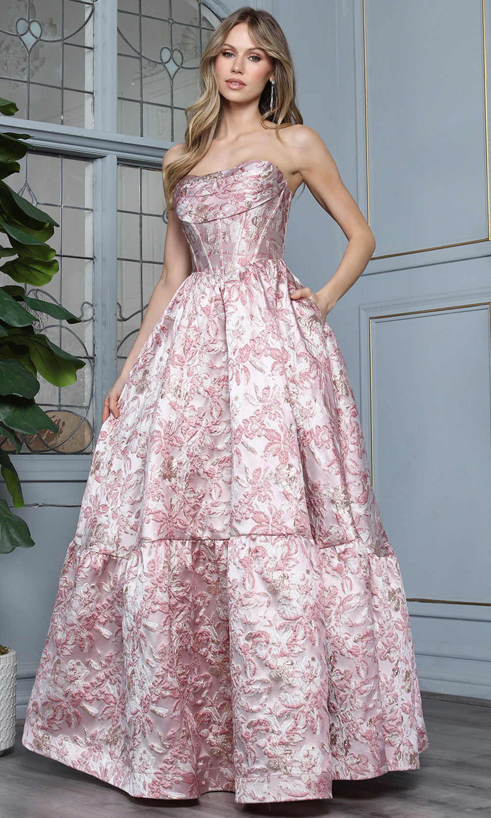 Adora Design 3384 - Cowl Neck Tiered Floral Evening Gown Special Occasion Dress in Multi  