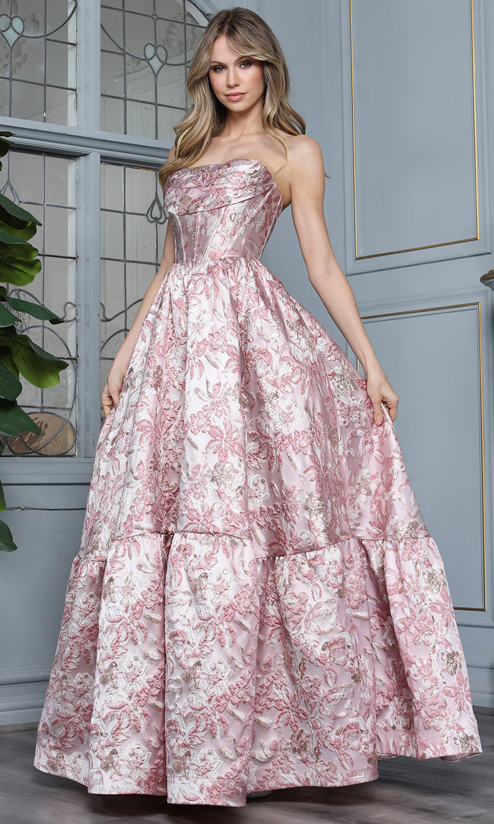Adora Design 3384 - Cowl Neck Tiered Floral Evening Gown Special Occasion Dress in Multi  