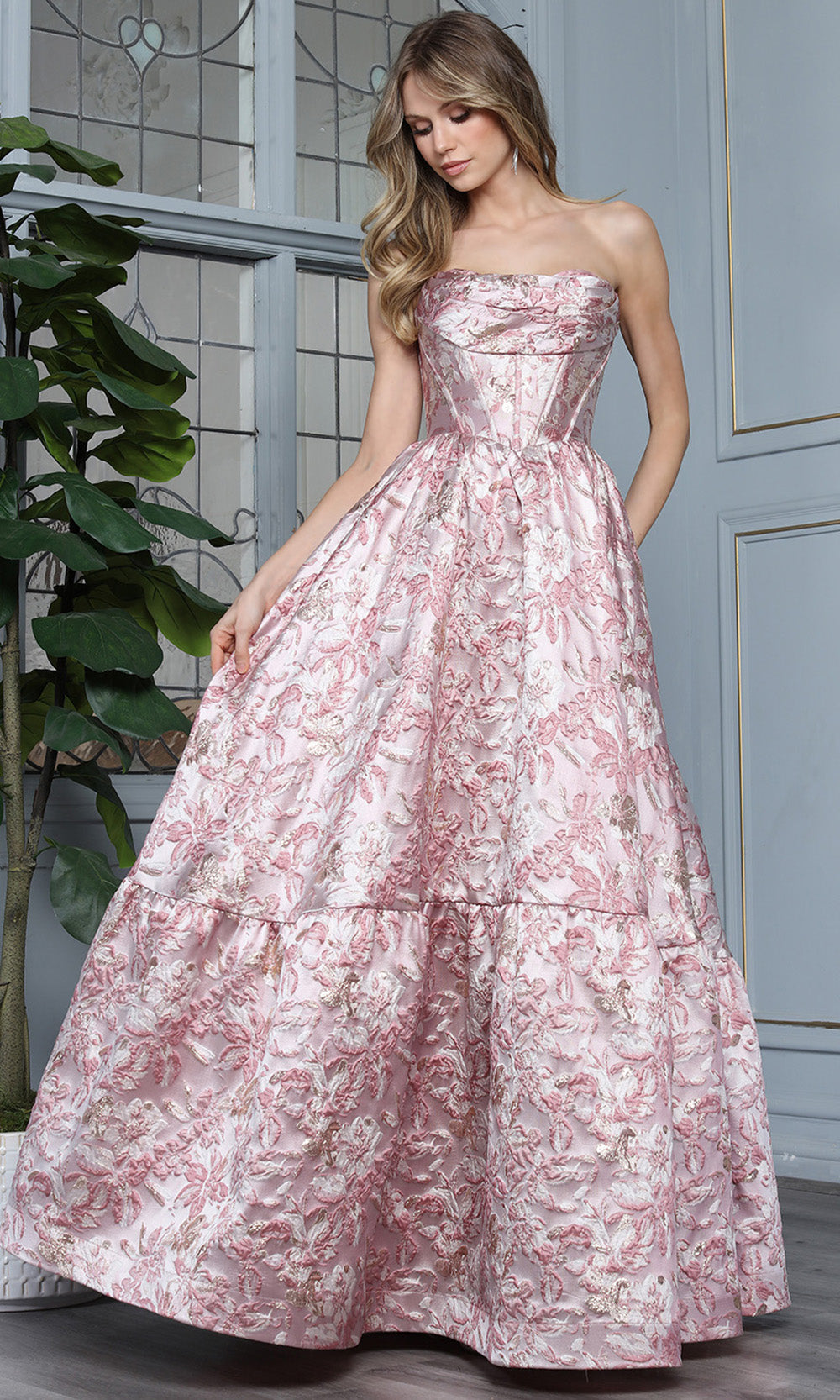 Adora Design 3384 - Cowl Neck Tiered Floral Evening Gown Special Occasion Dress in Multi  