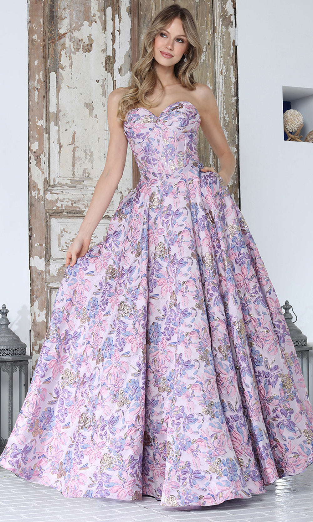 Adora Design 3385 - Textured Sweetheart Evening Gown Ball Gowns in Purple and Multi