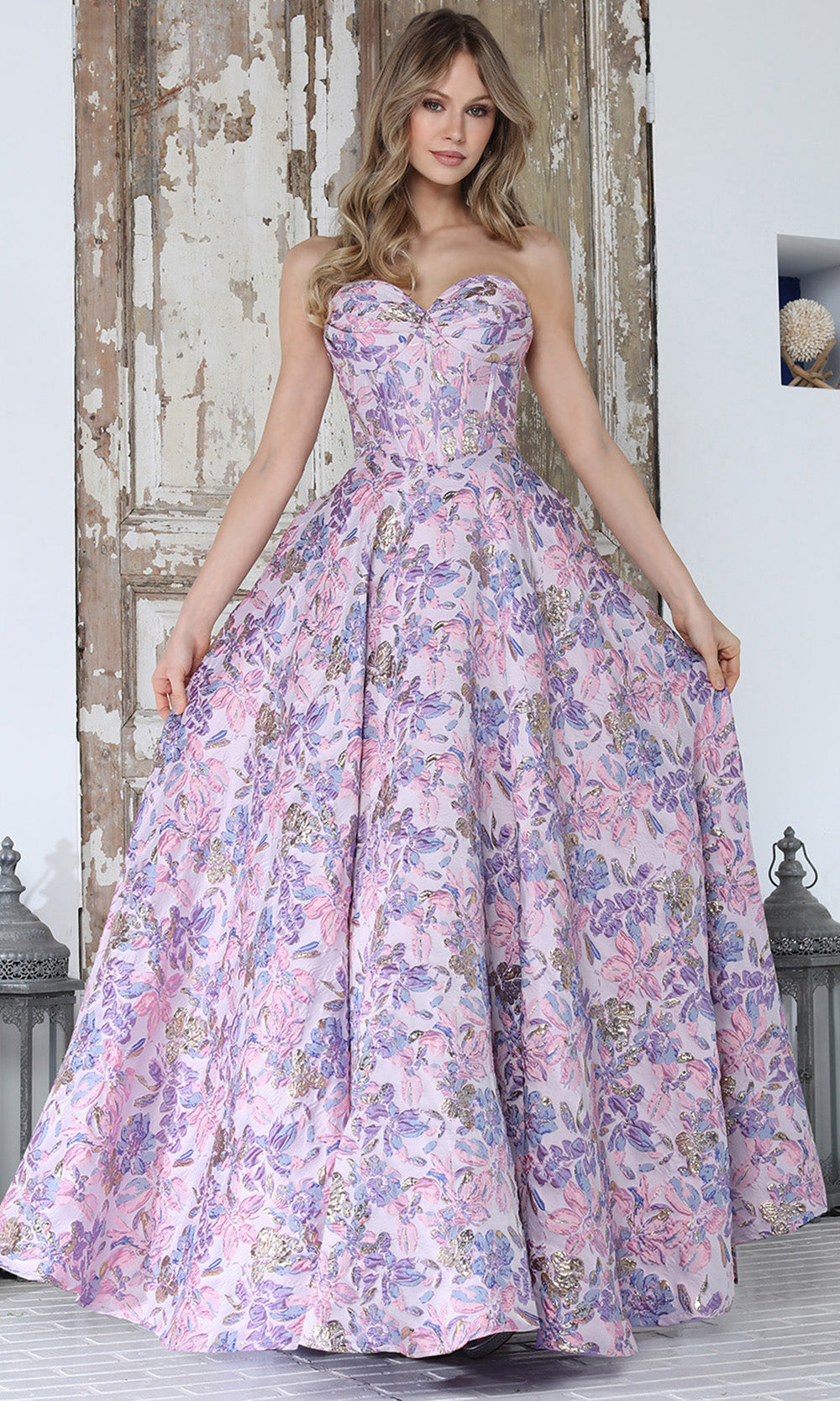 Adora Design 3385 - Textured Sweetheart Evening Gown Ball Gowns in Purple and Multi