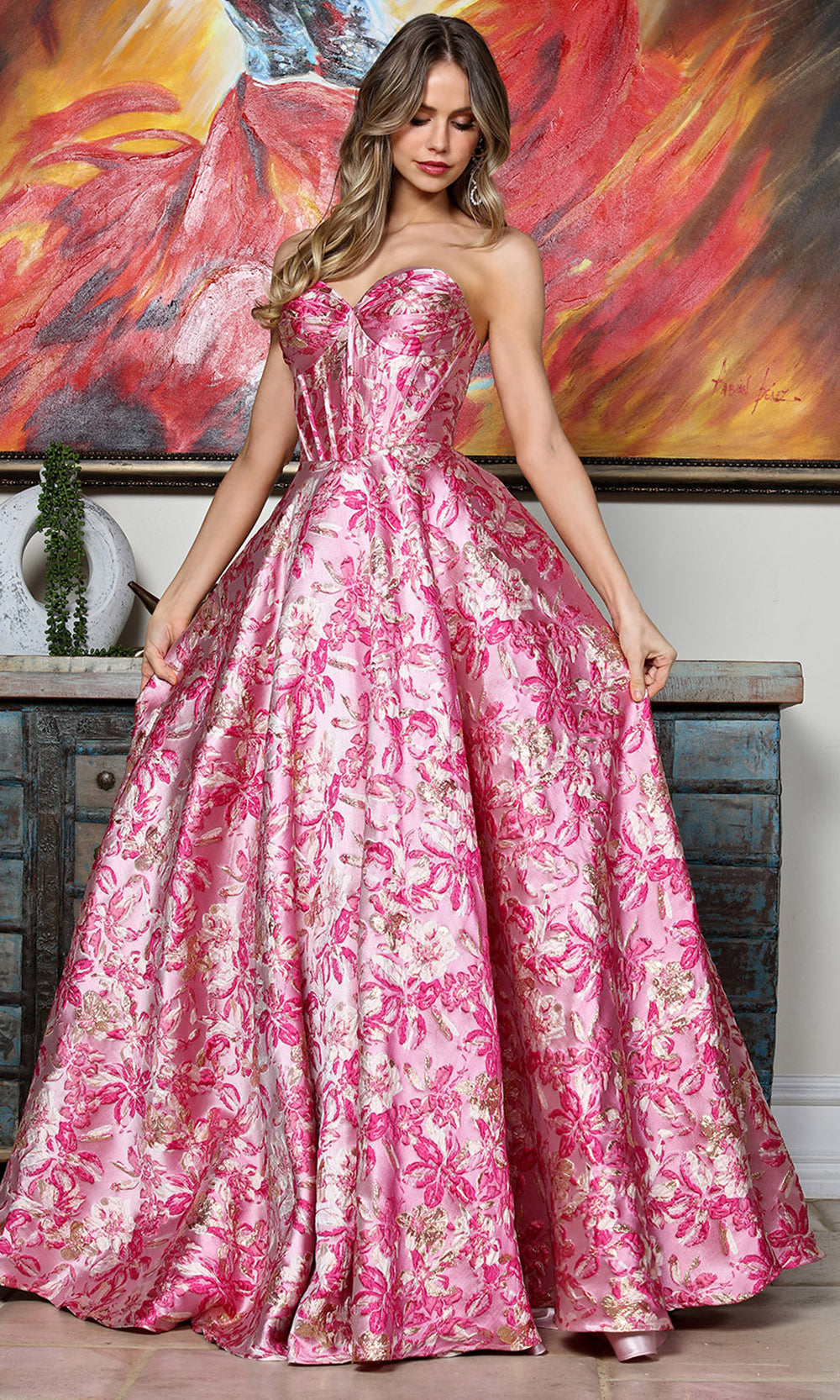 Adora Design 3385 - Textured Sweetheart Evening Gown Ball Gowns in Pink and Multi