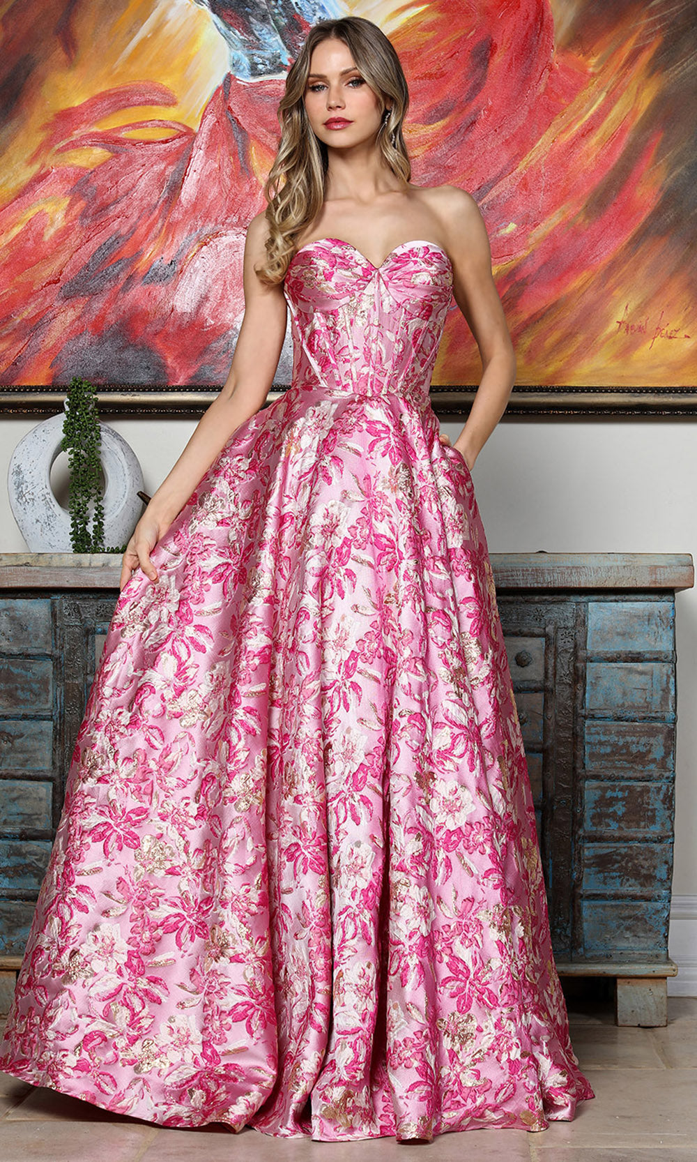 Adora Design 3385 - Textured Sweetheart Evening Gown Ball Gowns in Pink and Multi