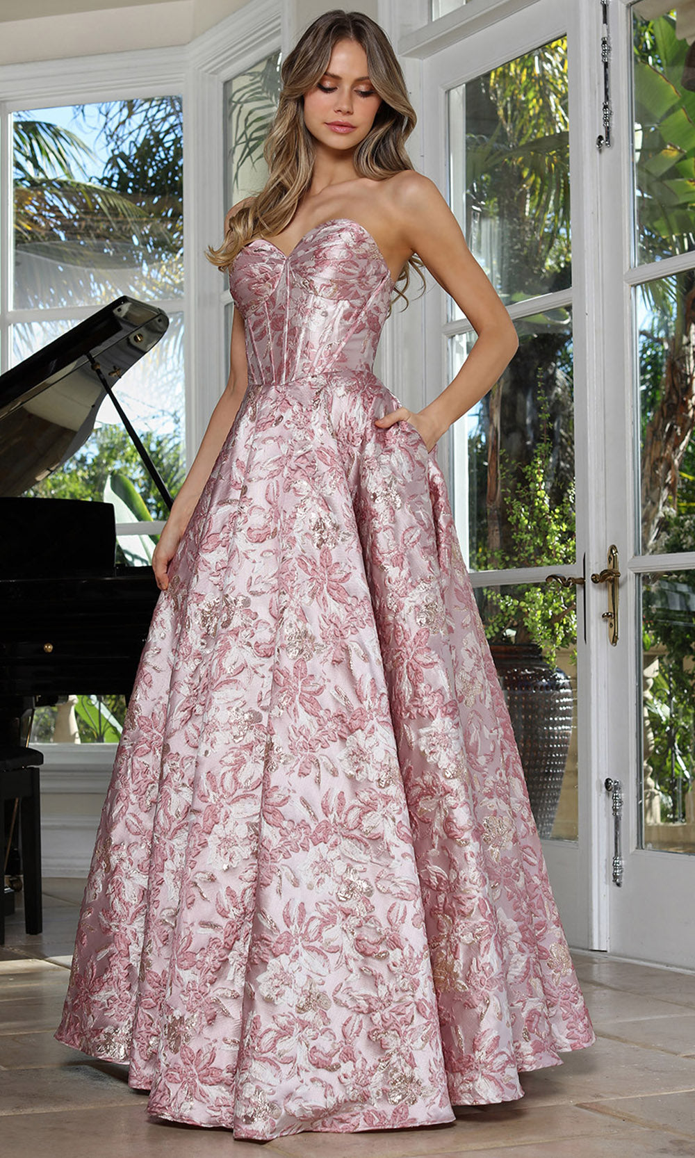 Adora Design 3385 - Textured Sweetheart Evening Gown Ball Gowns in Pink and Multi