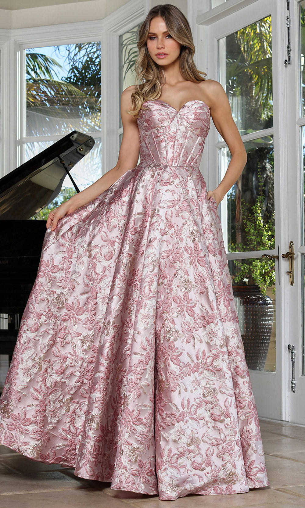 Adora Design 3385 - Textured Sweetheart Evening Gown Ball Gowns in Pink and Multi