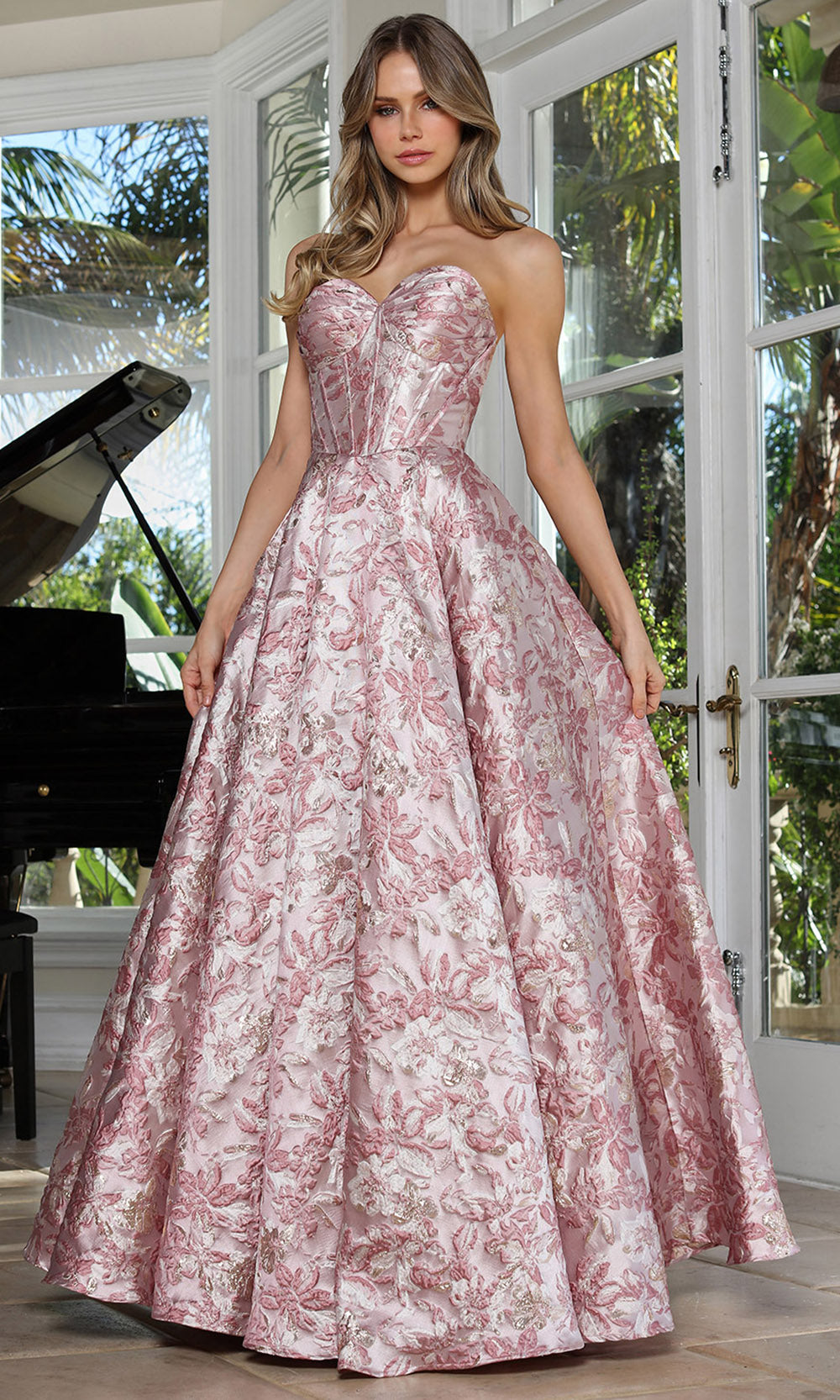 Adora Design 3385 - Textured Sweetheart Evening Gown Ball Gowns in Pink and Multi