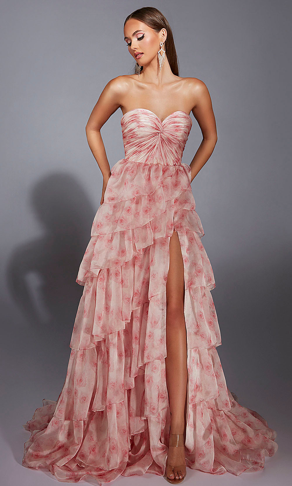 Aerie Couture 340 - Tiered Organza Print Formal Gown Prom Dresses