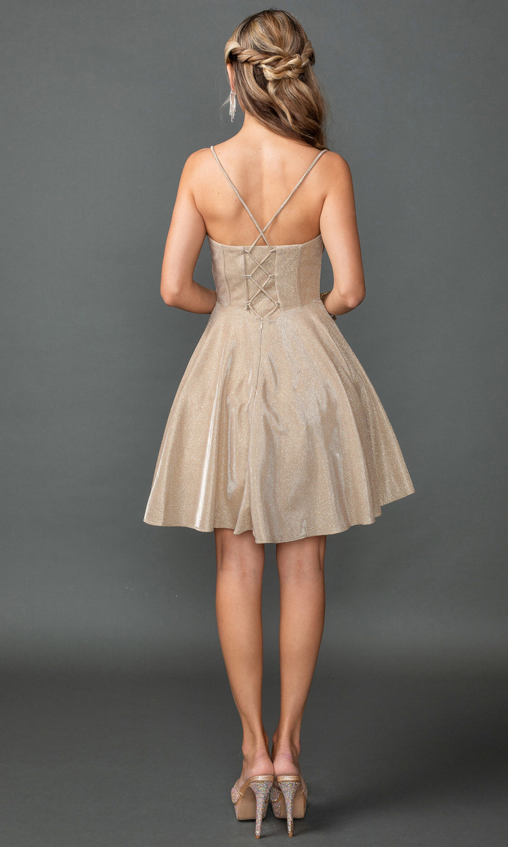 Dancing Queen 3421 - Spaghetti Strap Glitter Evening Dress Cocktail Dresses