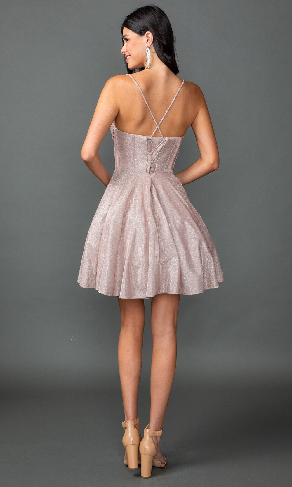 Dancing Queen 3421 - Spaghetti Strap Glitter Evening Dress Cocktail Dresses