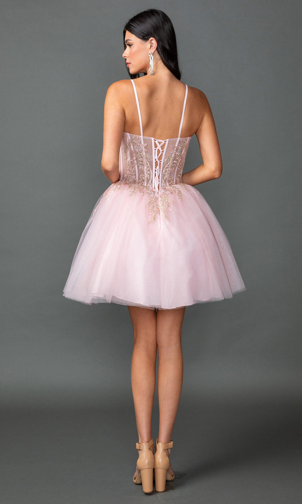 Short Glitter Pink Prom Dress with Lace-Up Corset Pink / XLarge Short Glitter Pink Prom Dress with Lace-Up Corset Pink / XLarge