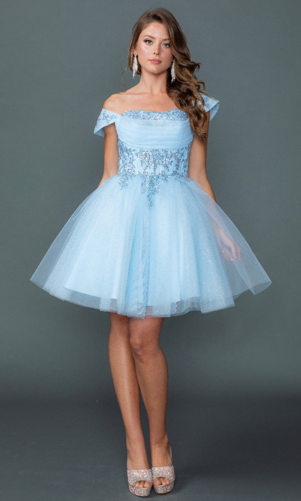 Dancing Queen 3433 - Lace-Up Back Layered A-Line Dres Cocktail Dresses in Blue 