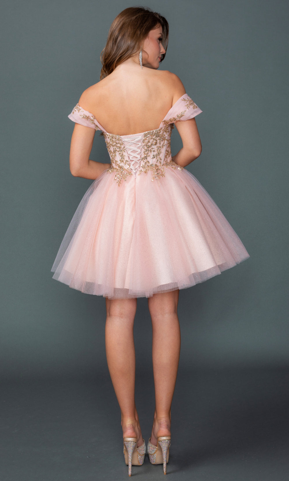 Dancing Queen 3433 - Lace-Up Back Layered A-Line Dres Cocktail Dresses in Blush 