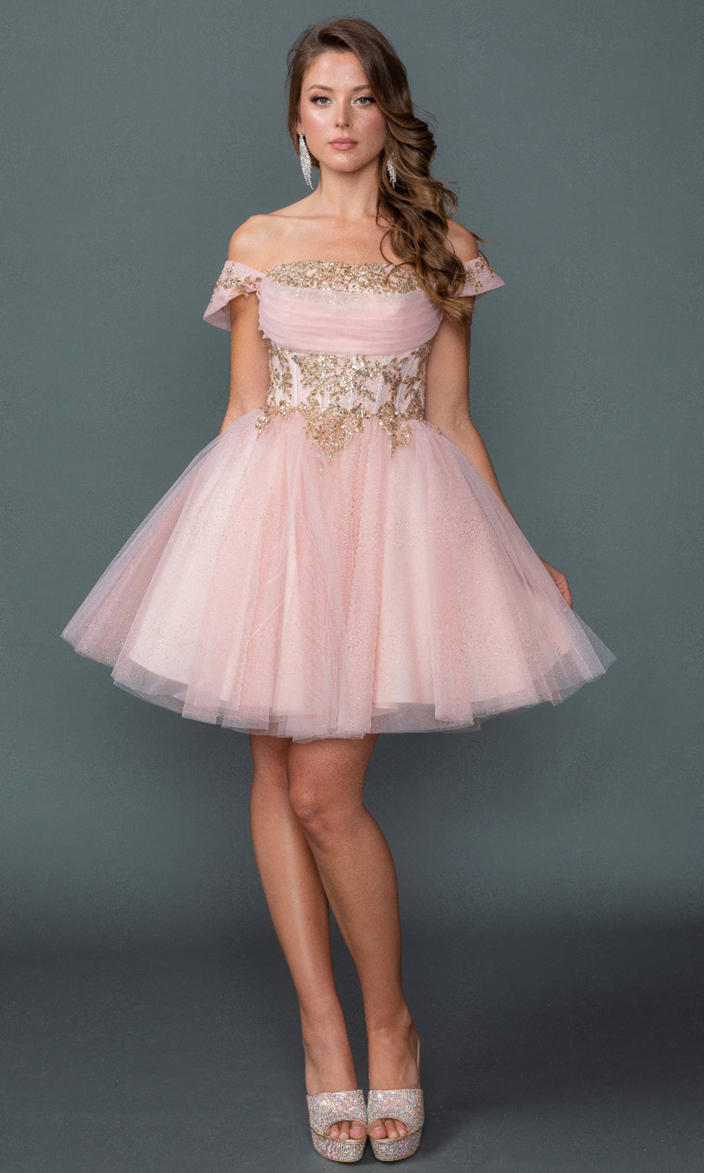 Dancing Queen 3433 - Lace-Up Back Layered A-Line Dres Cocktail Dresses in Blush 